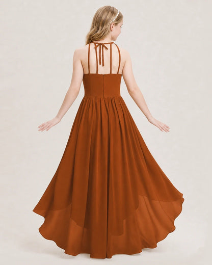 Dideyttawl Halter High-Low Chiffon Junior Bridesmaid Dress