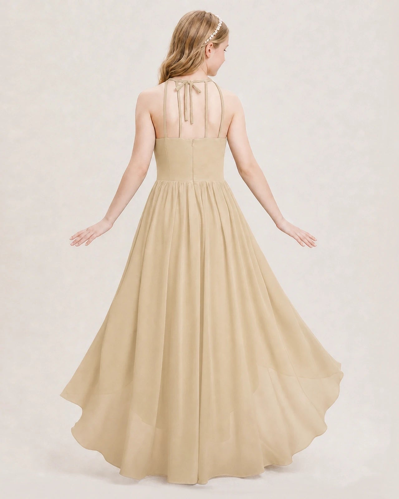 Dideyttawl Halter High-Low Chiffon Junior Bridesmaid Dress