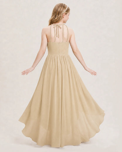 Dideyttawl Halter High-Low Chiffon Junior Bridesmaid Dress