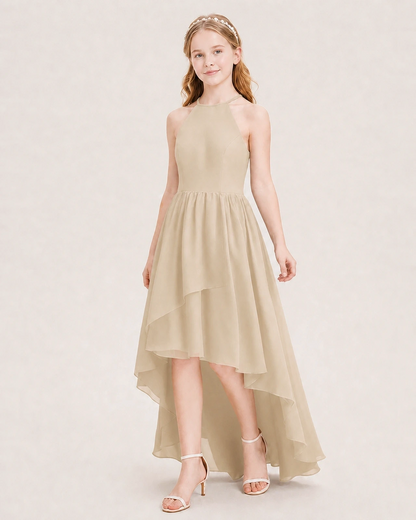 Dideyttawl Halter High-Low Chiffon Junior Bridesmaid Dress