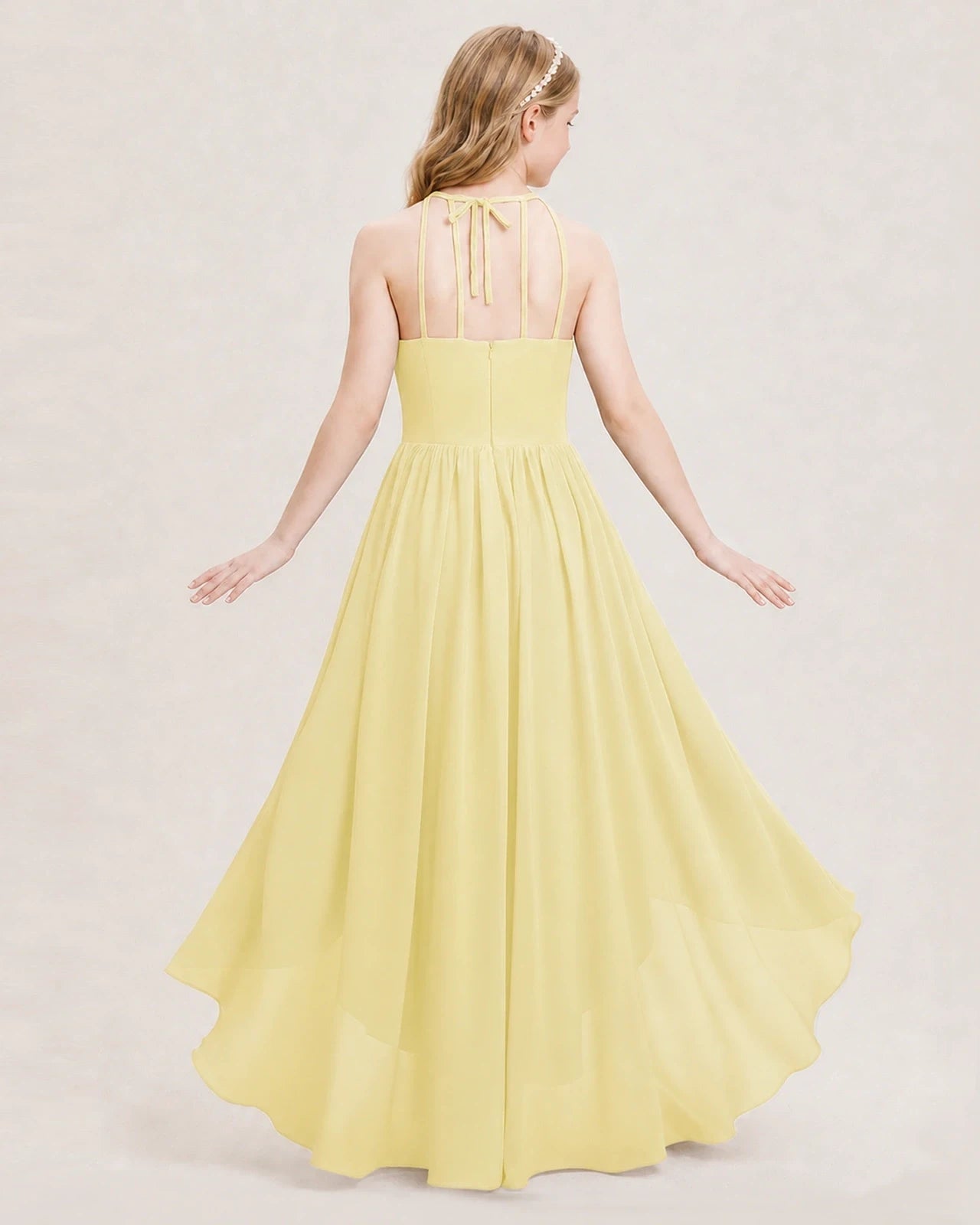 Dideyttawl Halter High-Low Chiffon Junior Bridesmaid Dress