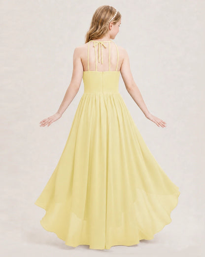 Dideyttawl Halter High-Low Chiffon Junior Bridesmaid Dress