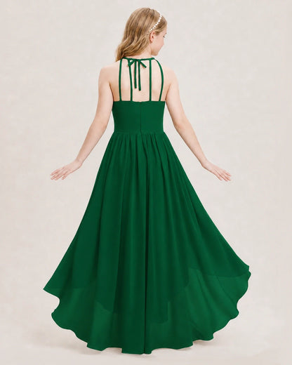 Dideyttawl Halter High-Low Chiffon Junior Bridesmaid Dress