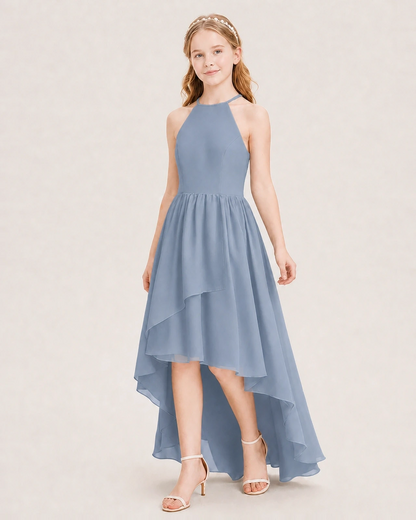Dideyttawl Halter High-Low Chiffon Junior Bridesmaid Dress
