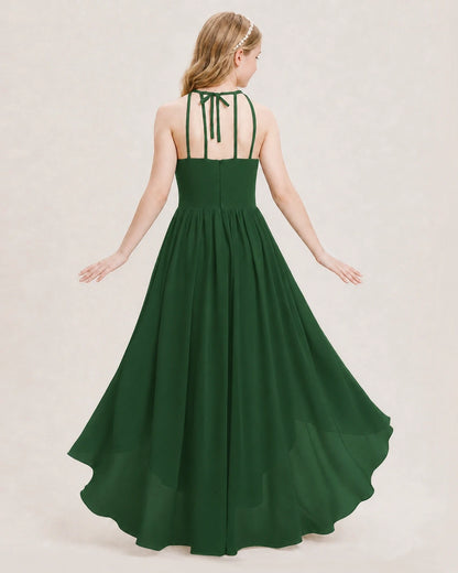 Dideyttawl Halter High-Low Chiffon Junior Bridesmaid Dress