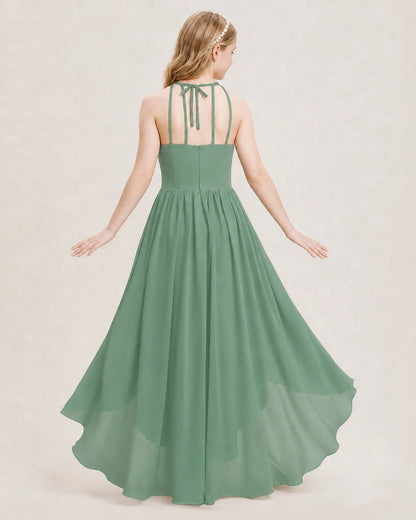 Dideyttawl Halter High-Low Chiffon Junior Bridesmaid Dress