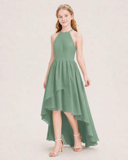 Dideyttawl Halter High-Low Chiffon Junior Bridesmaid Dress
