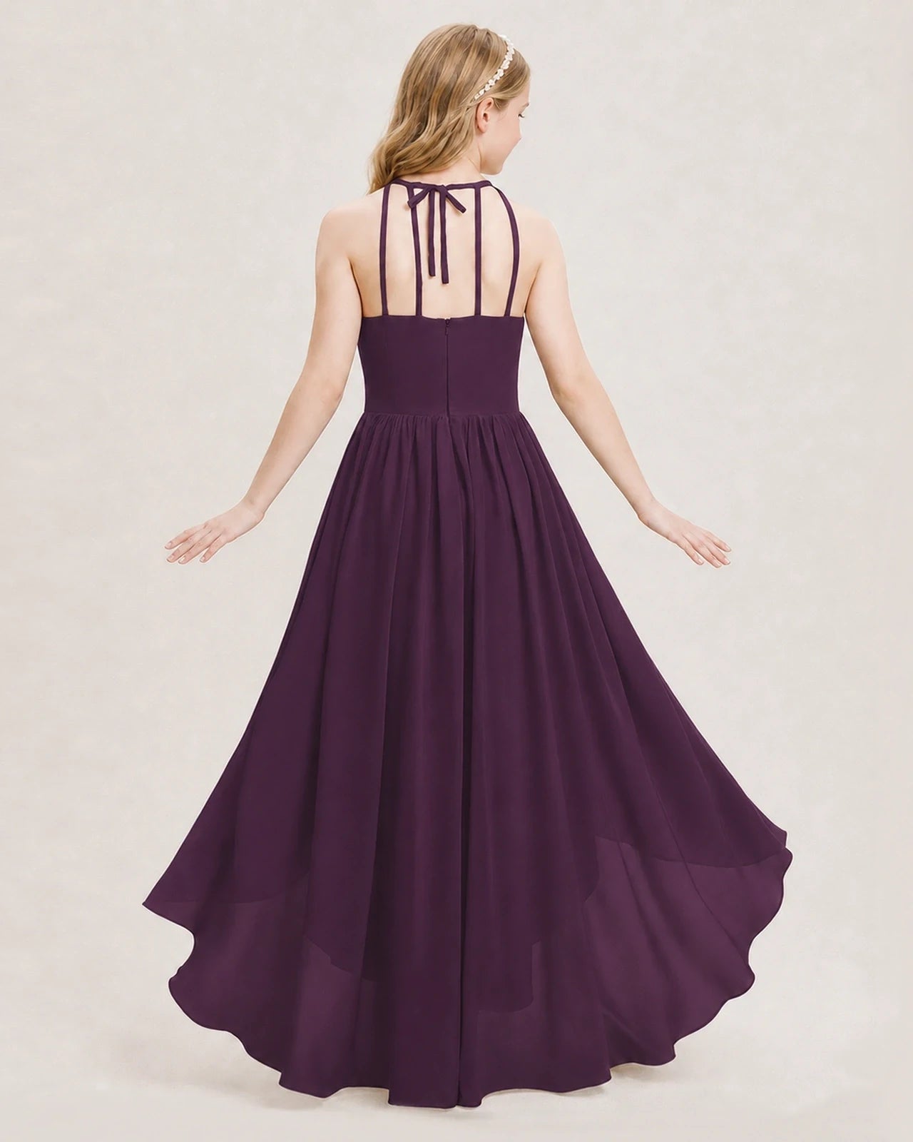Dideyttawl Halter High-Low Chiffon Junior Bridesmaid Dress