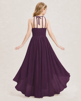 Grape Chiffon High-Low Junior Bridesmaid Dresses Back View