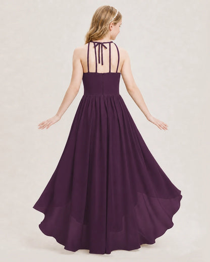 Dideyttawl Halter High-Low Chiffon Junior Bridesmaid Dress