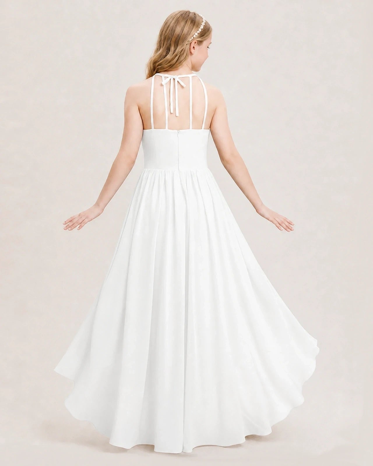 Dideyttawl Halter High-Low Chiffon Junior Bridesmaid Dress