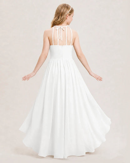 Dideyttawl Halter High-Low Chiffon Junior Bridesmaid Dress