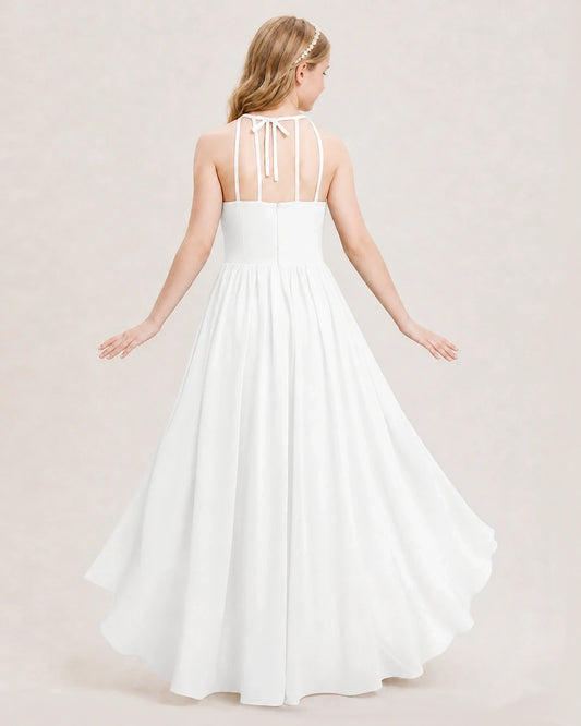 Ivory Chiffon Halter A-Line Junior Bridesmaid Dresses Back View