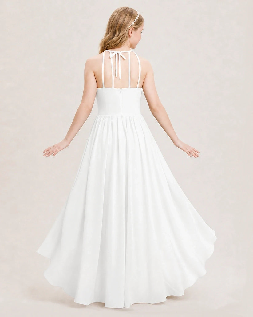 Ivory Chiffon Halter A-Line Junior Bridesmaid Dresses Back View