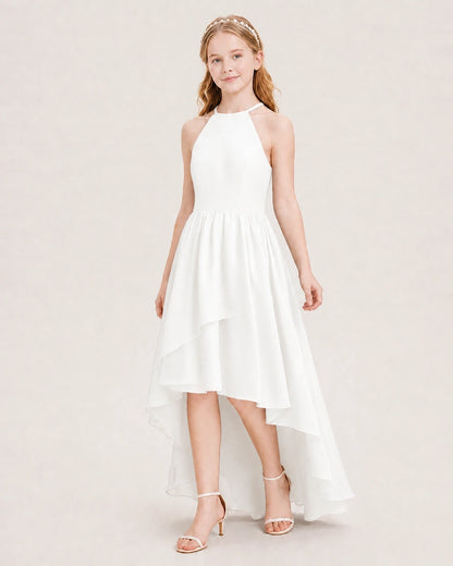 Dideyttawl Halter High-Low Chiffon Junior Bridesmaid Dress