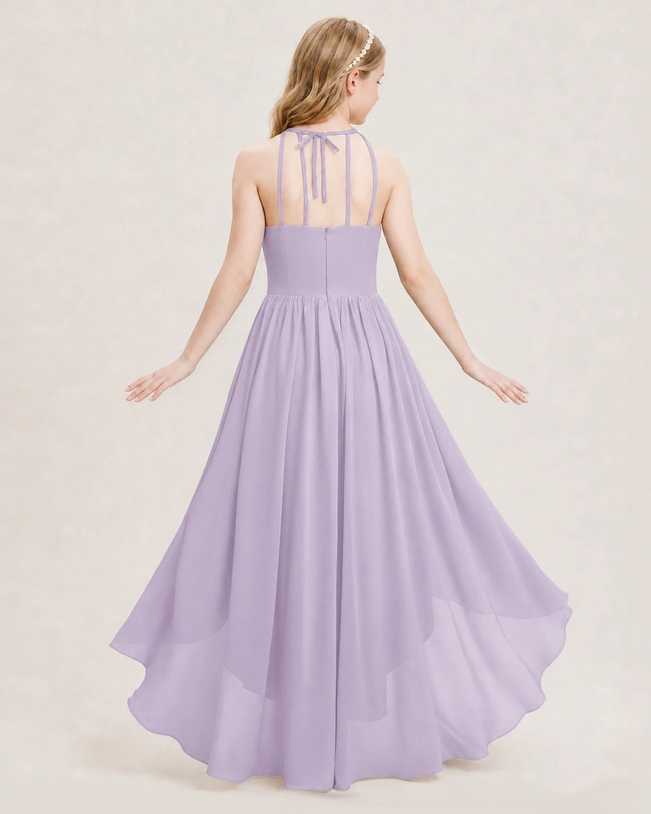 Dideyttawl Halter High-Low Chiffon Junior Bridesmaid Dress