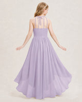 Lavender Chiffon Halter High Low Junior Bridesmaid Dresses Back View