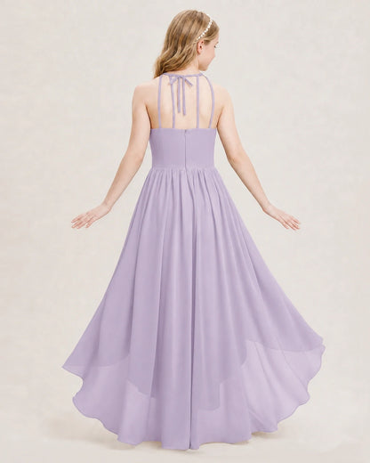 Dideyttawl Halter High-Low Chiffon Junior Bridesmaid Dress