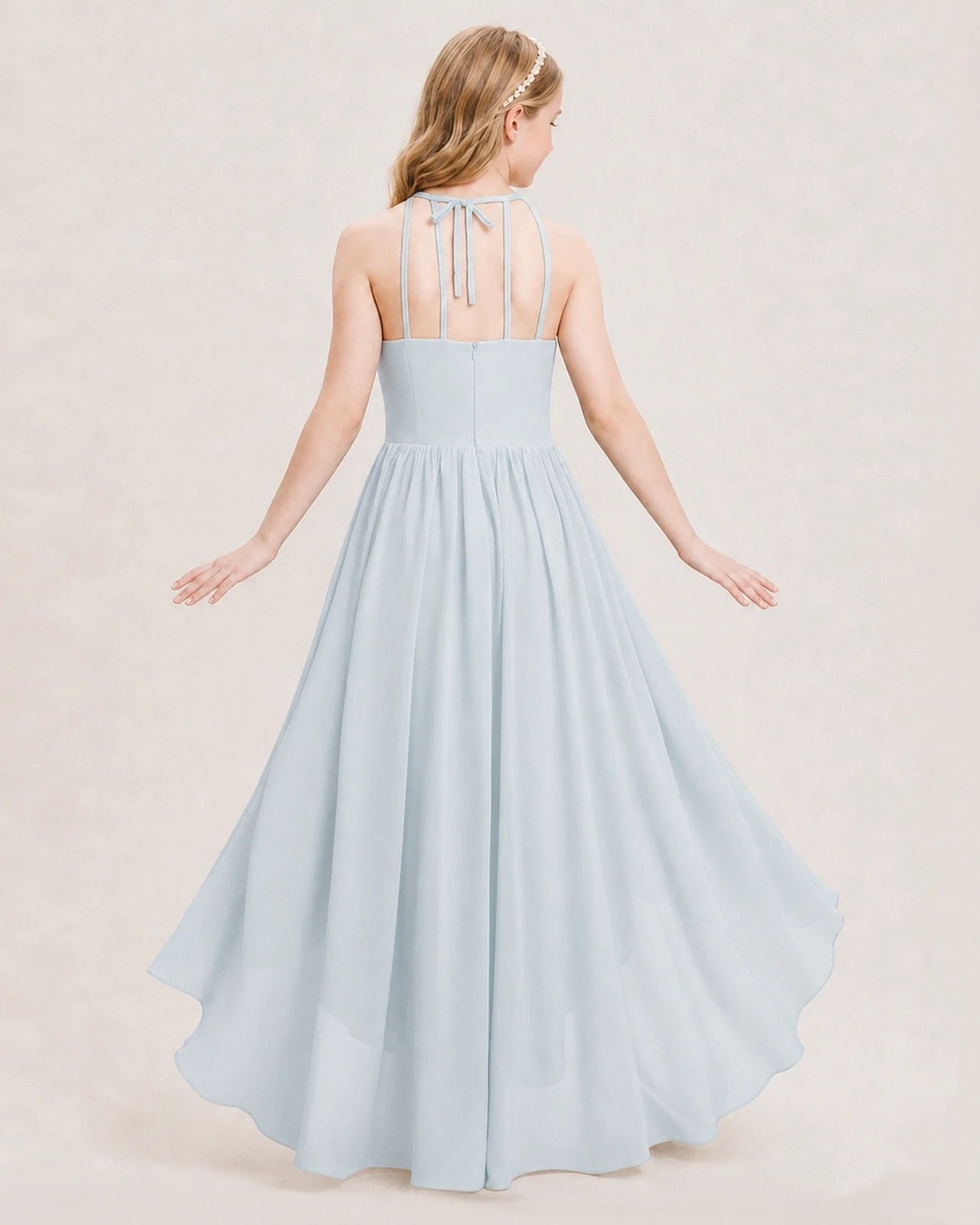 Dideyttawl Halter High-Low Chiffon Junior Bridesmaid Dress