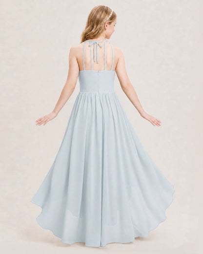 Dideyttawl Halter High-Low Chiffon Junior Bridesmaid Dress