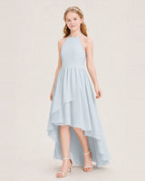 Mist Chiffon Halter High Low Junior Bridesmaid Dresses Front View