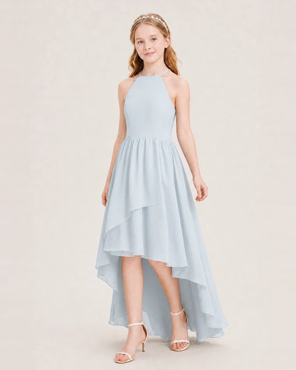 Dideyttawl Halter High-Low Chiffon Junior Bridesmaid Dress
