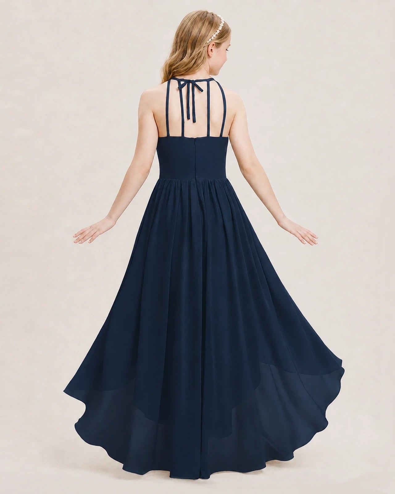 Dideyttawl Halter High-Low Chiffon Junior Bridesmaid Dress