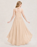 Peach Chiffon Halter High-Low Junior Bridesmaid Dresses Back View