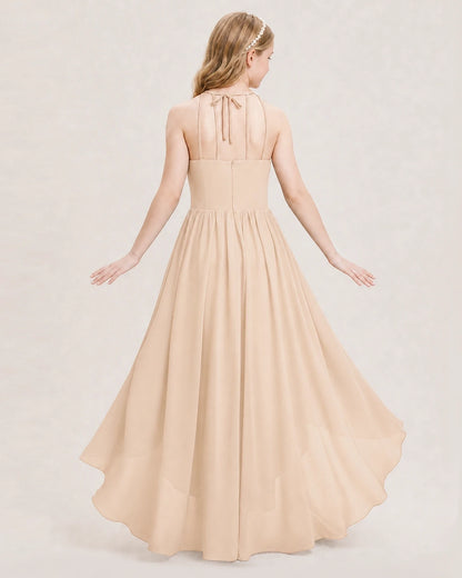 Dideyttawl Halter High-Low Chiffon Junior Bridesmaid Dress
