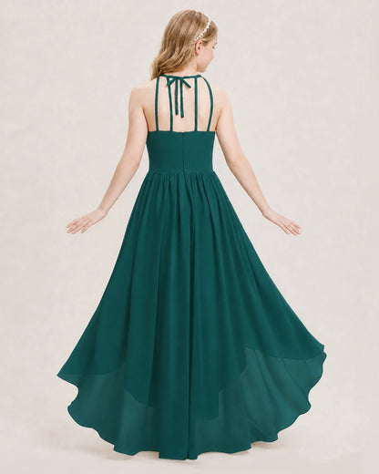 Dideyttawl Halter High-Low Chiffon Junior Bridesmaid Dress