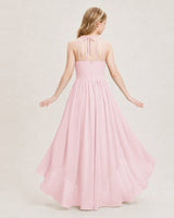 Pink Chiffon Halter High Low Junior Bridesmaid Dresses Back View