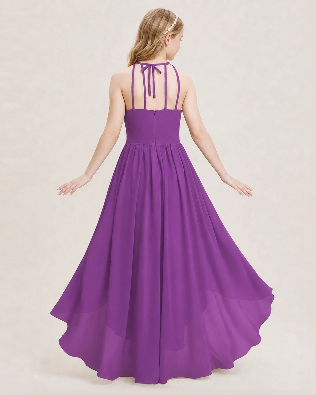 Dideyttawl Halter High-Low Chiffon Junior Bridesmaid Dress