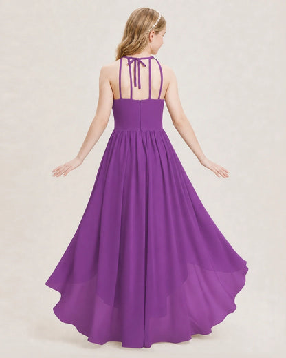 Dideyttawl Halter High-Low Chiffon Junior Bridesmaid Dress