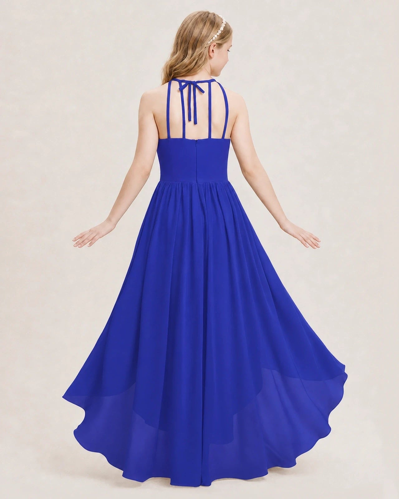 Dideyttawl Halter High-Low Chiffon Junior Bridesmaid Dress