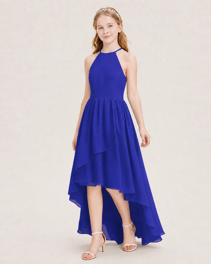 Dideyttawl Halter High-Low Chiffon Junior Bridesmaid Dress
