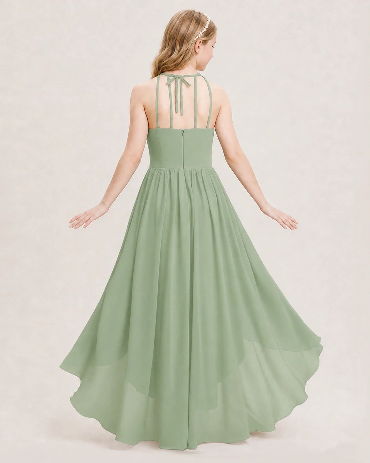 Dideyttawl Halter High-Low Chiffon Junior Bridesmaid Dress