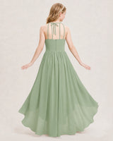 Sage Green Chiffon Halter A-Line Junior Bridesmaid Dresses Back View