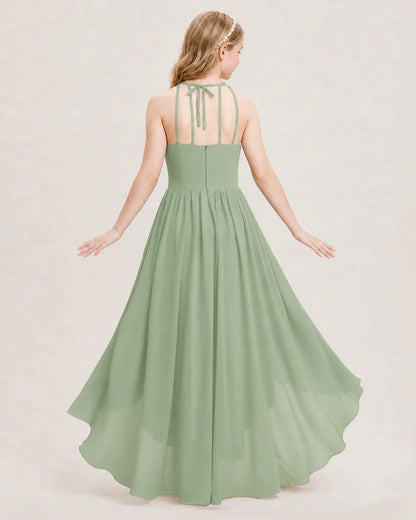 Dideyttawl Halter High-Low Chiffon Junior Bridesmaid Dress