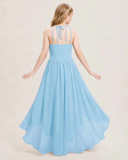 Dideyttawl Halter High-Low Chiffon Junior Bridesmaid Dress