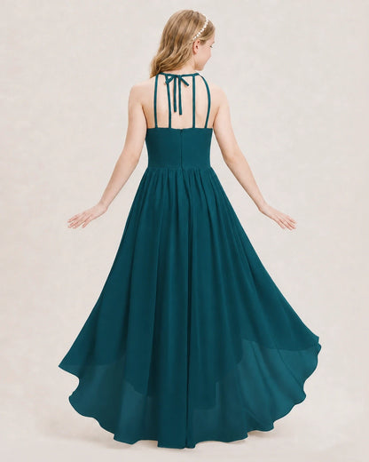 Dideyttawl Halter High-Low Chiffon Junior Bridesmaid Dress