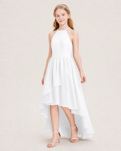 Dideyttawl Halter High-Low Chiffon Junior Bridesmaid Dress