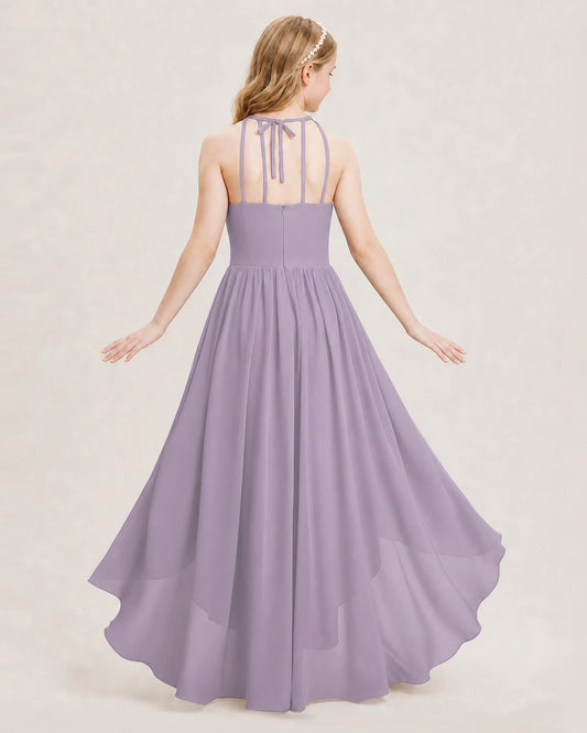 Wisteria Chiffon Halter A-Line Junior Bridesmaid Dresses Back View