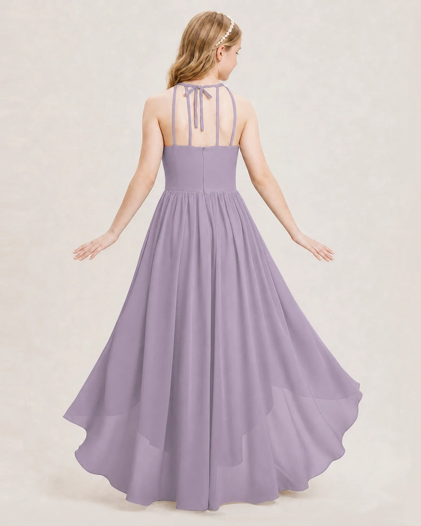 Wisteria Chiffon Halter A-Line Junior Bridesmaid Dresses Back View