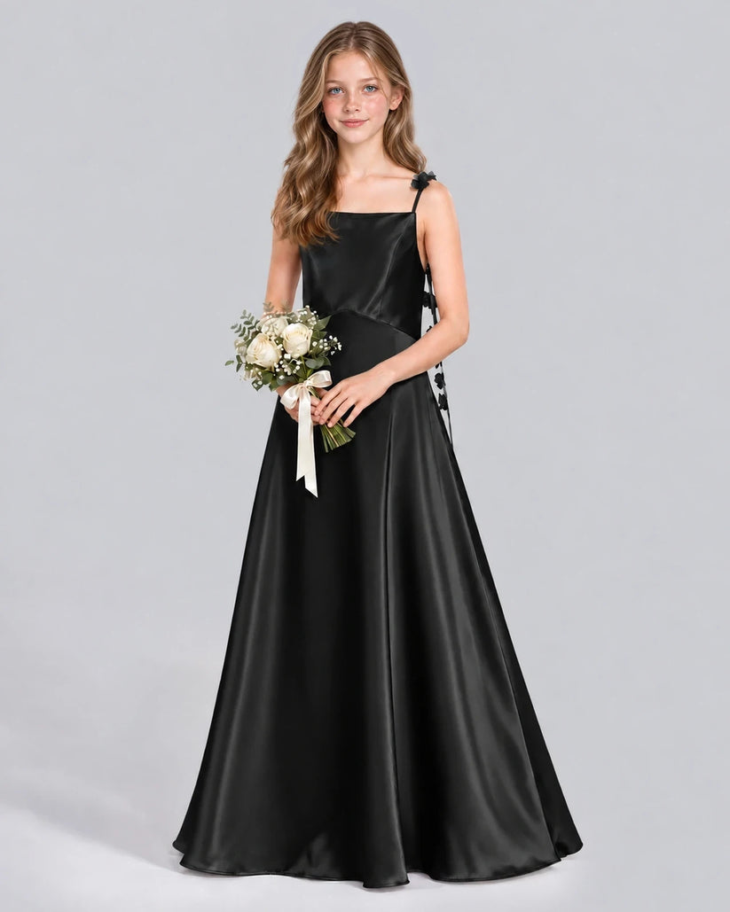 Black A-line Junior Bridesmaid Dress Front