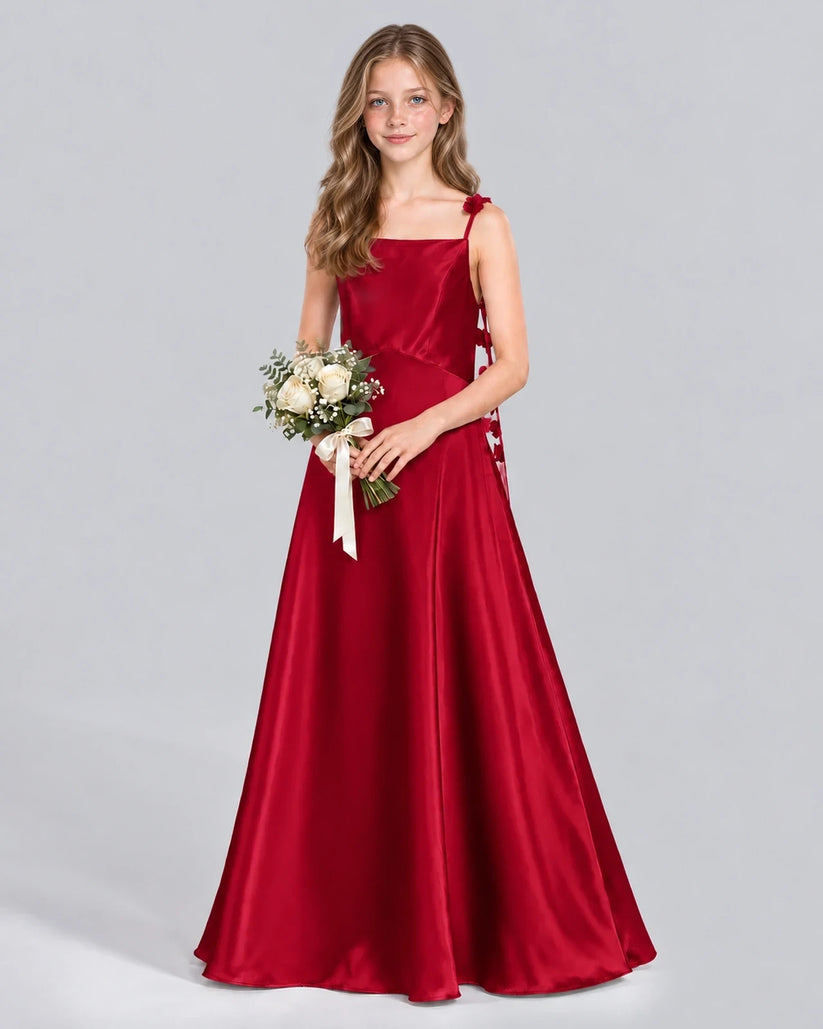 Burgundy A-line Junior Bridesmaid Dress Front
