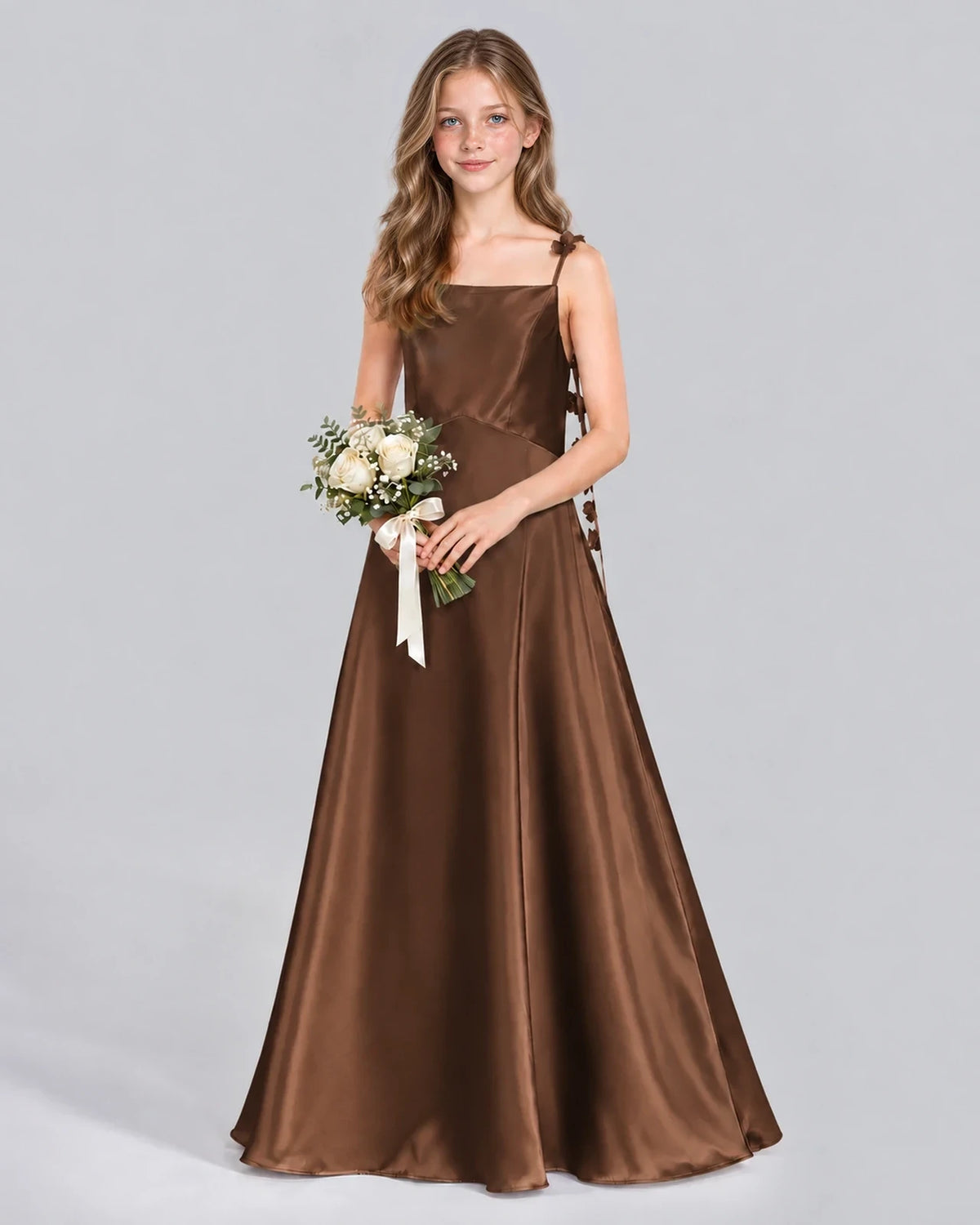 Chocolate A-line Junior Bridesmaid Dress Front