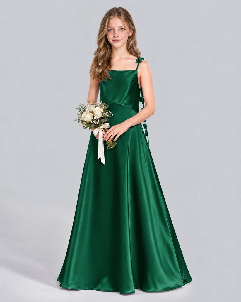 Dark Green A-line Junior Bridesmaid Dress Front