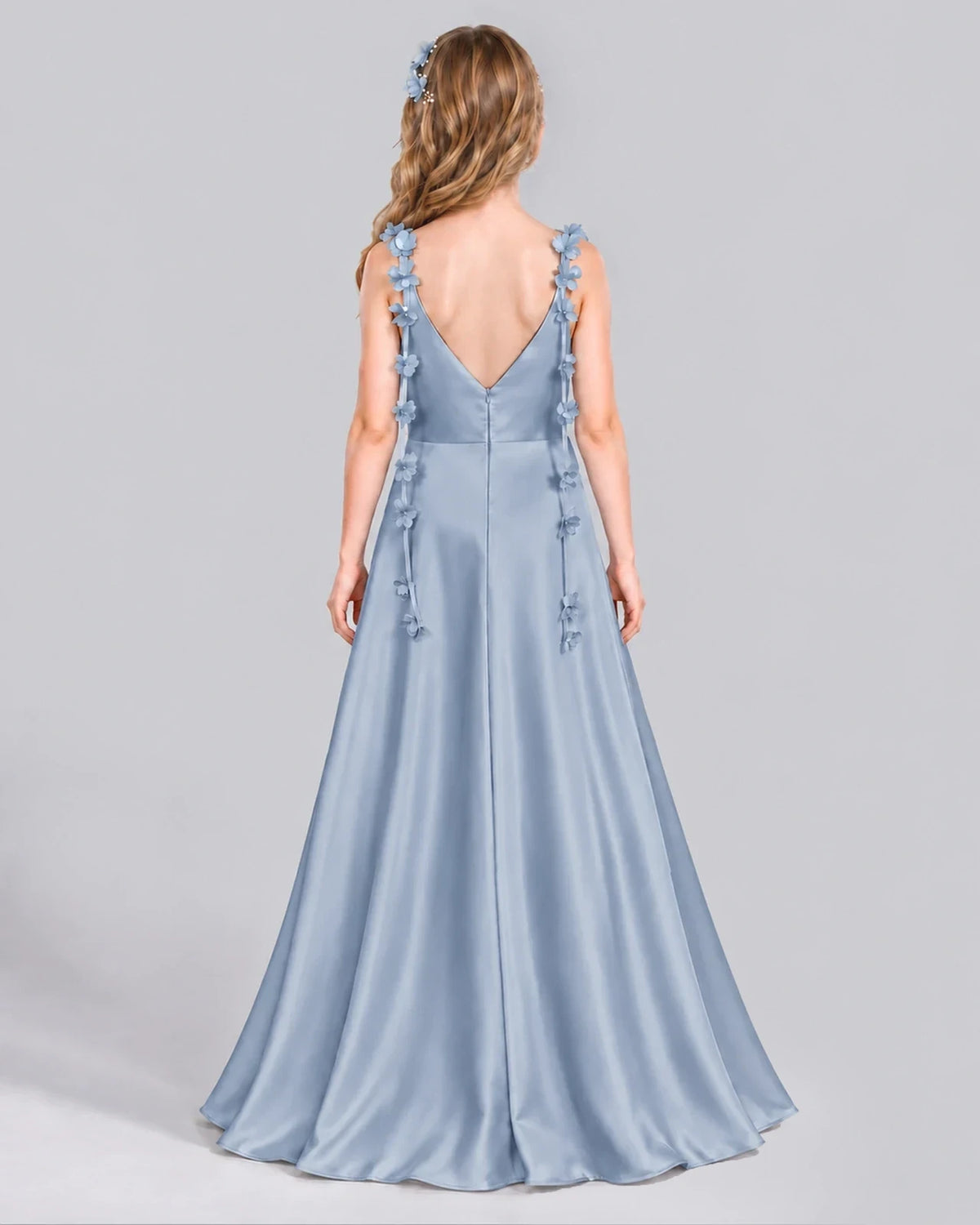 Dusty Blue A-line Junior Bridesmaid Dress Back [Shared]