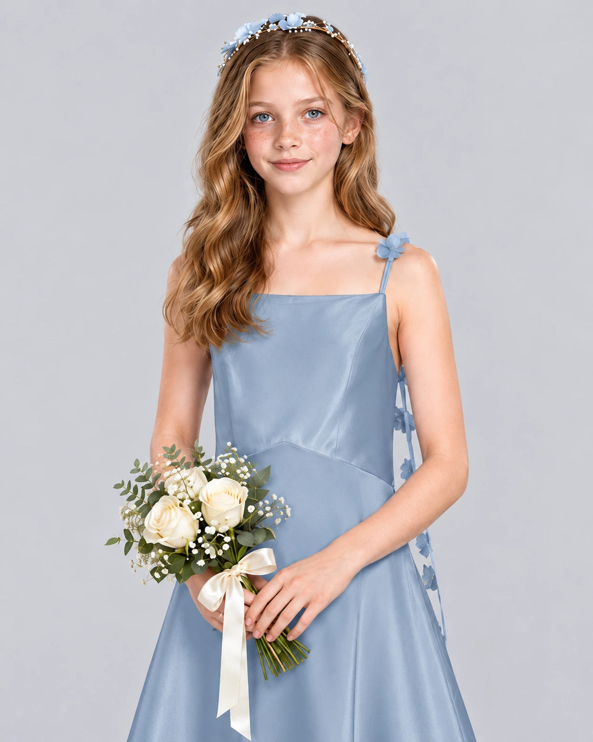 Dusty Blue A-line Junior Bridesmaid Dress Detail [Shared]