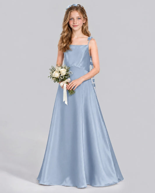 Dusty Blue A-line Junior Bridesmaid Dress Front